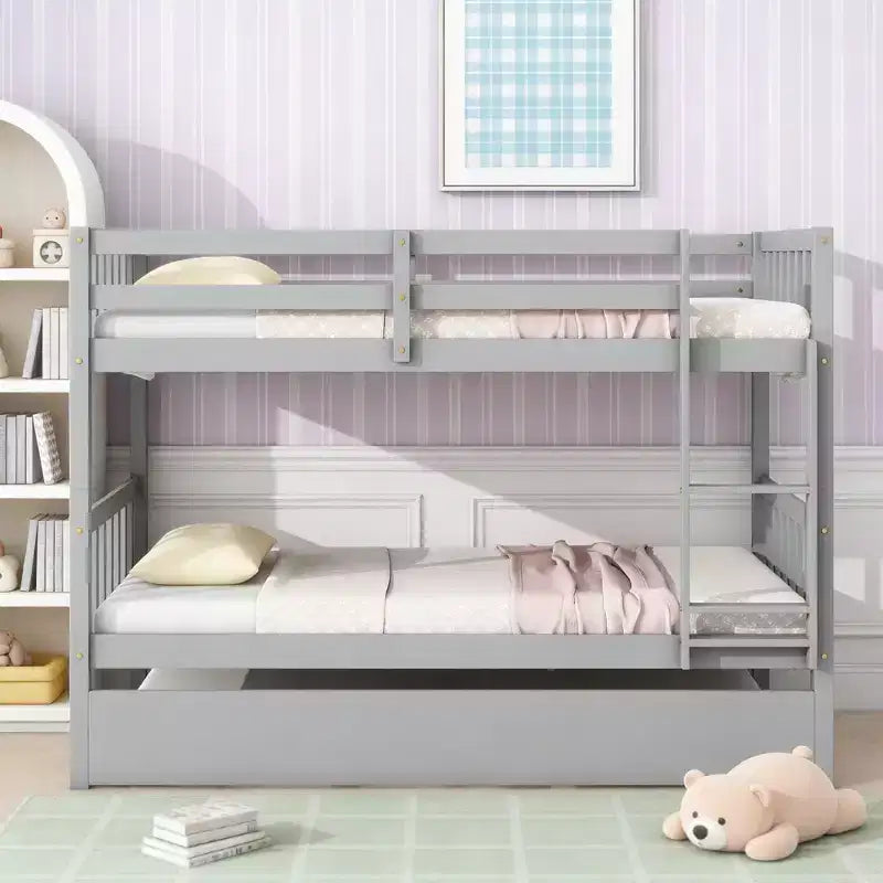 Letto a castello moderno in legno a due piani con letto estraibile, convertibile in 2 letti