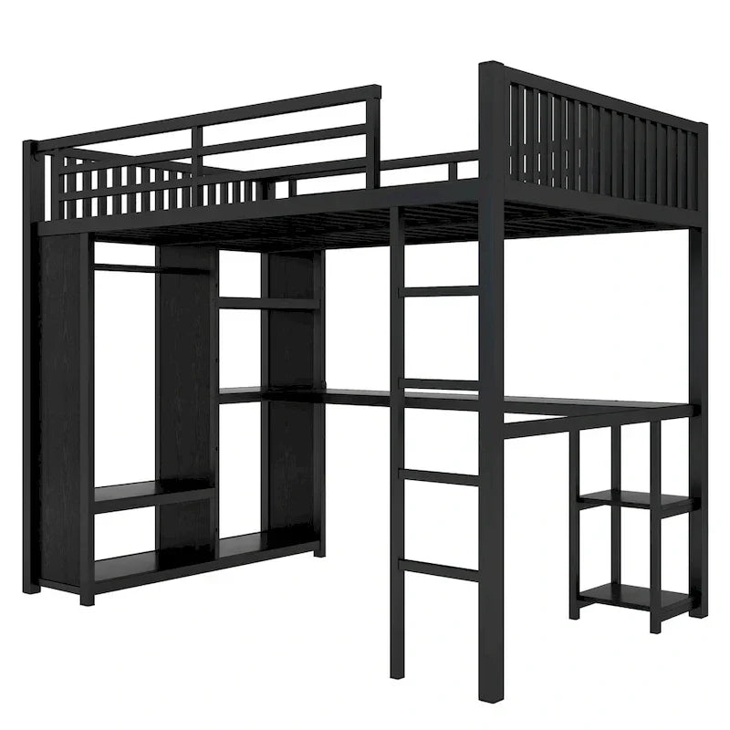 Struttura letto a soppalco full XL con armadio integrato