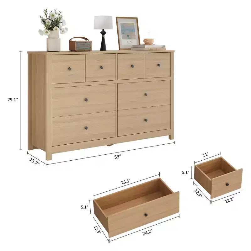 Cassettiera Moderna a 8 Cassetti per Camera da Letto, Ampio Comò in Legno con Contenitore Profondo, Mobile Organizzatore Autoportante per Soggiorno