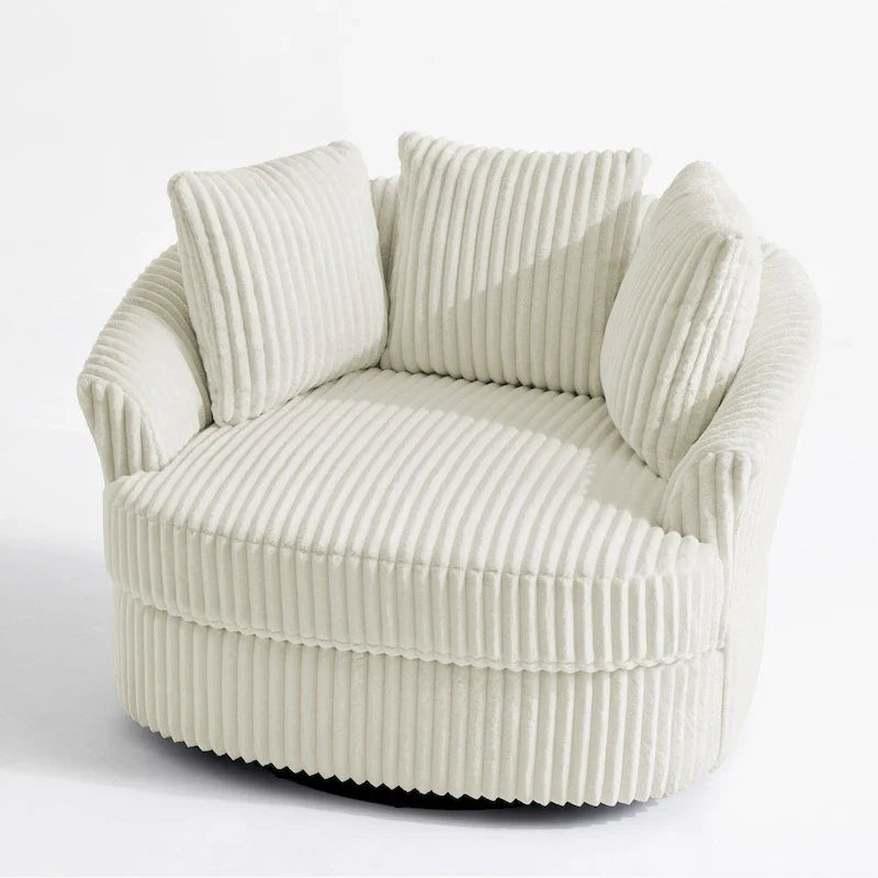 Set di 2 Poltrone Girevoli a Barilotto Oversize da 43" in Velluto a Coste Felpato con Cuscini