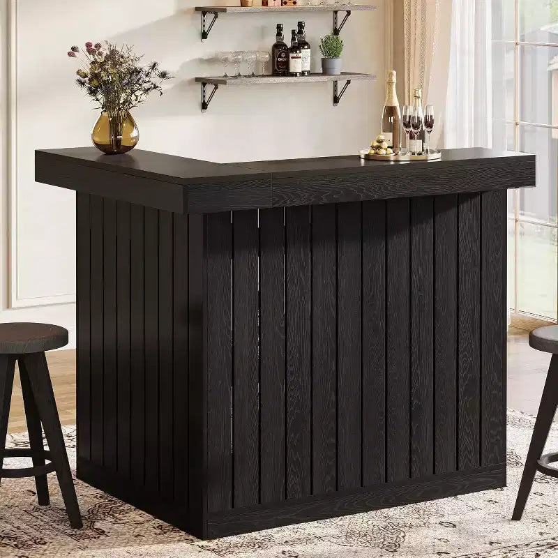 Mobile bar a L Lantine, tavolo da bar angolare a 4 ripiani con mensole e porta calici da vino per pub domestico