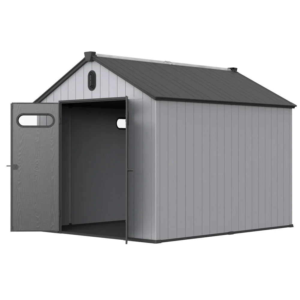Casetta da giardino in resina per esterni, in plastica, per tutte le stagioni, con pavimento, 6 x 4 piedi/6 x 8 piedi/8 x 6 piedi/8 x 10 piedi, Spire Tool Shed