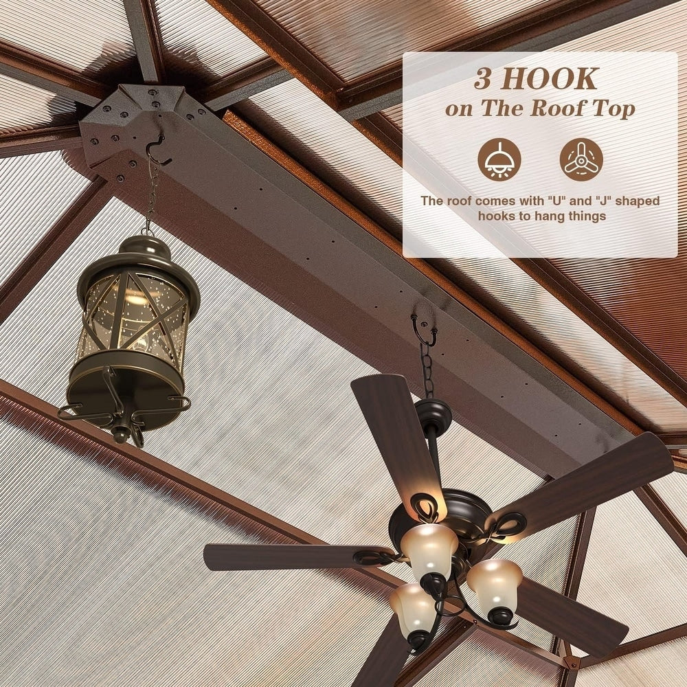EROMMY Gazebo a tetto rigido, Pergola da esterno con doppio tetto, zanzariere e tende, Tenda da sole resistente per patio, cortile, feste in piscina