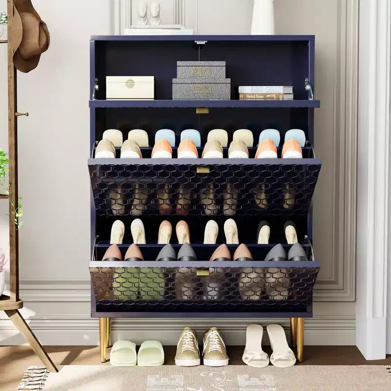 CLIHOME Scarpiera da Ingresso con 24 Paia, Organizzatore per Scarpe con Cassetti a Ribalta, Scaffale Armadio Porta Scarpe