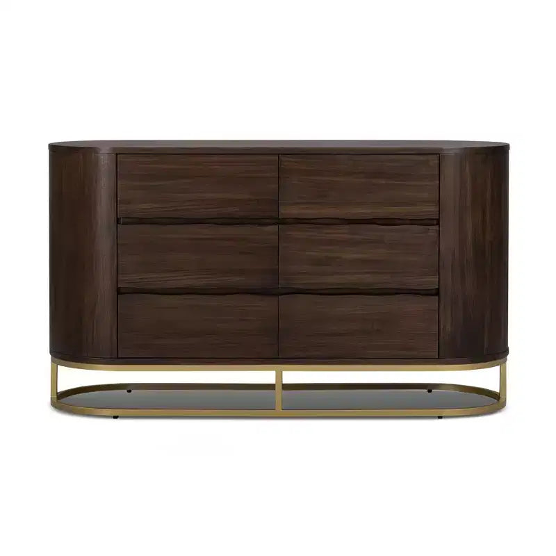 Comò moderno a 6 cassetti con design a bordo vivo, base in metallo e costruzione durevole in legno misto