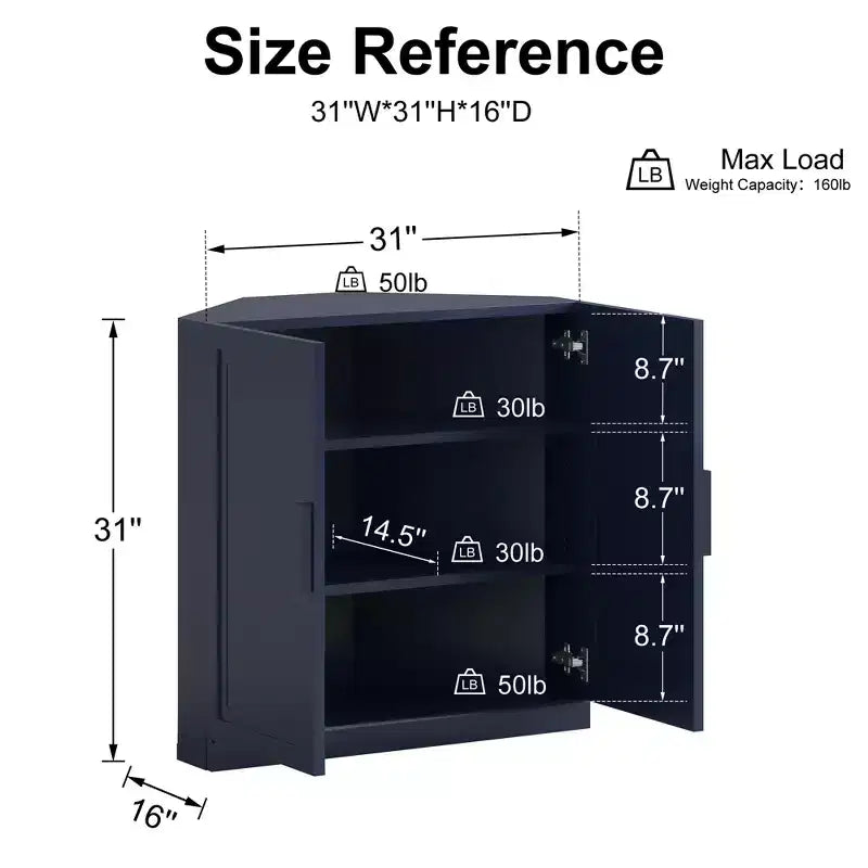 Mobile ad Angolo Dovelina con Ripiani Regolabili Credenza Buffet Vetrinetta Vino Mobile da Cucina e Sala da Pranzo con Ante in Legno - 31H x 31W, 36H x 31W