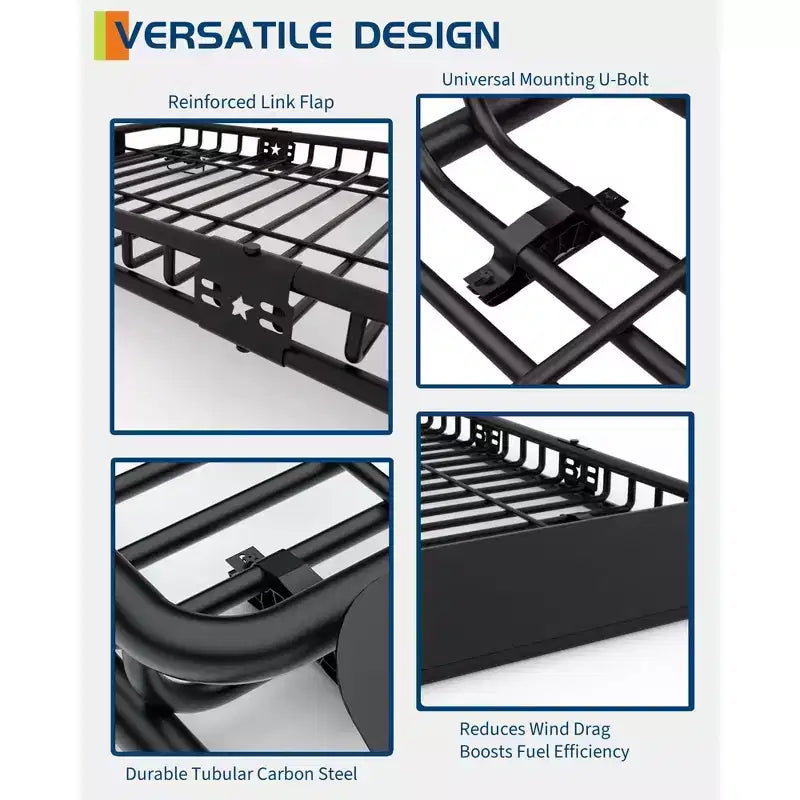 Cesto portabagagli da tetto per carichi pesanti Global, struttura in acciaio, capacità 90 kg, portabagagli grande per SUV, auto, camion