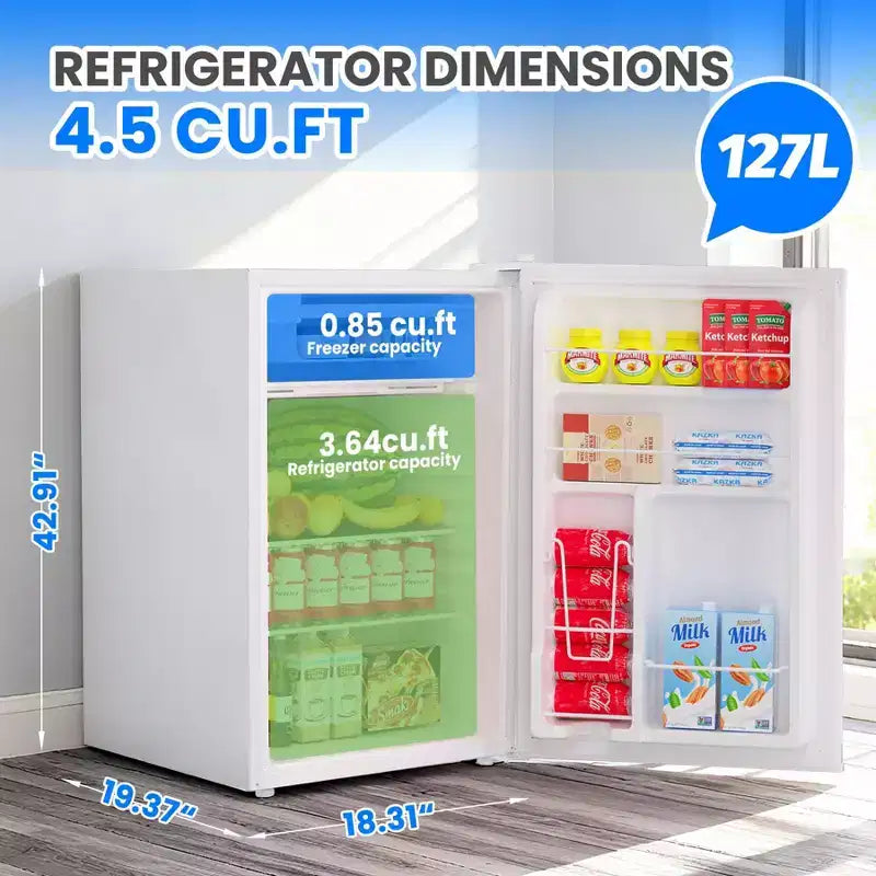 Mini Frigo da 127 Litri con Congelatore, Frigorifero Compatto con Porta Reversibile, Termostato Regolabile ad Alta Efficienza Energetica, Piccolo Frigo