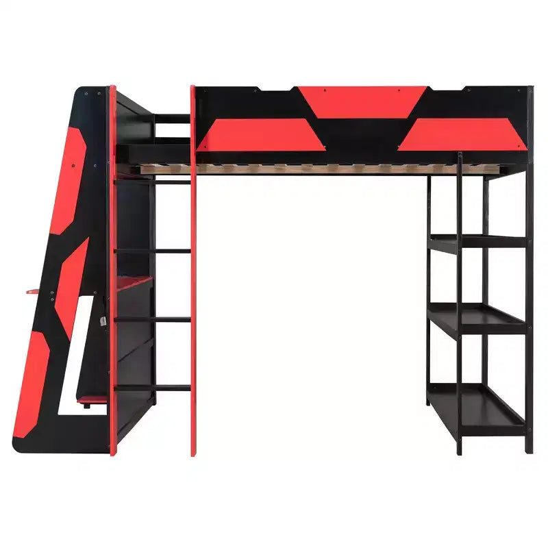 Luxystar Letto a soppalco completo da gaming con scrivania, mensole e luci
