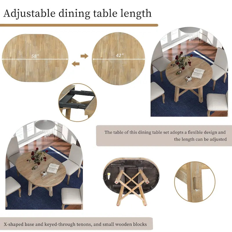 Tavolo da pranzo allungabile rotondo da cascina con 16 inserti in legno per cucina
