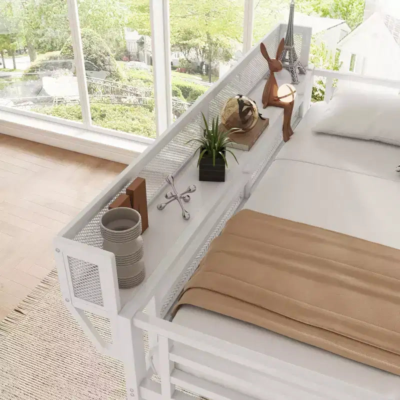Okak 94IN Letto a soppalco singolo con armadio, letto singolo con ripiani portaoggetti e cestino, telaio letto per camera da letto, dormitorio
