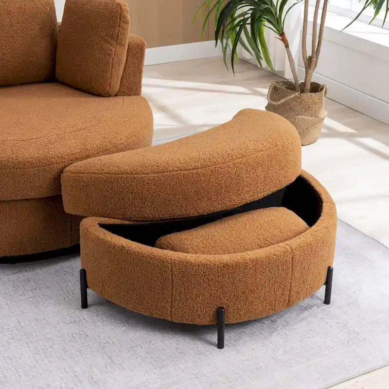 Poltrona girevole imbottita 42.3W con 4 cuscini e pouf contenitore a mezzaluna