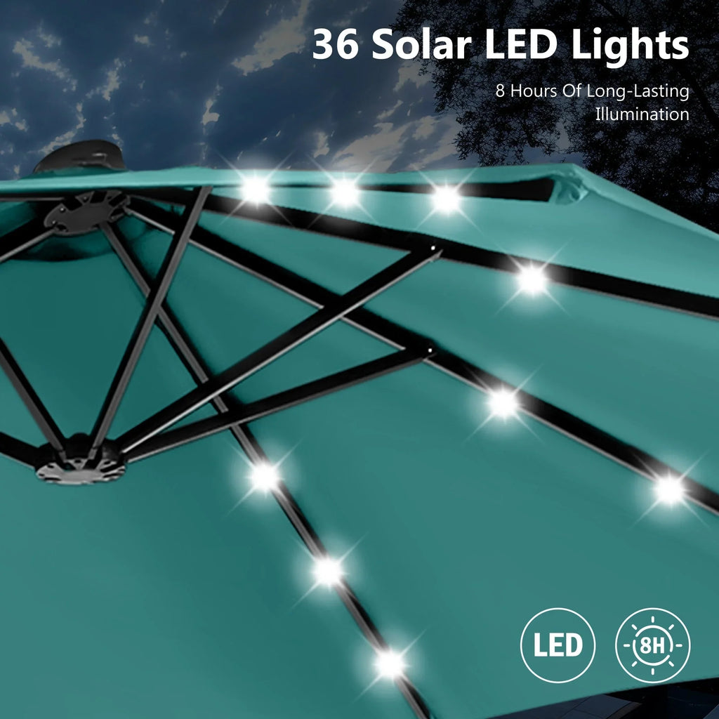 MAISON ARTS Ombrellone rettangolare da esterno a manovella con doppia falda da 4,5 metri, con luci a LED solari e base inclusa