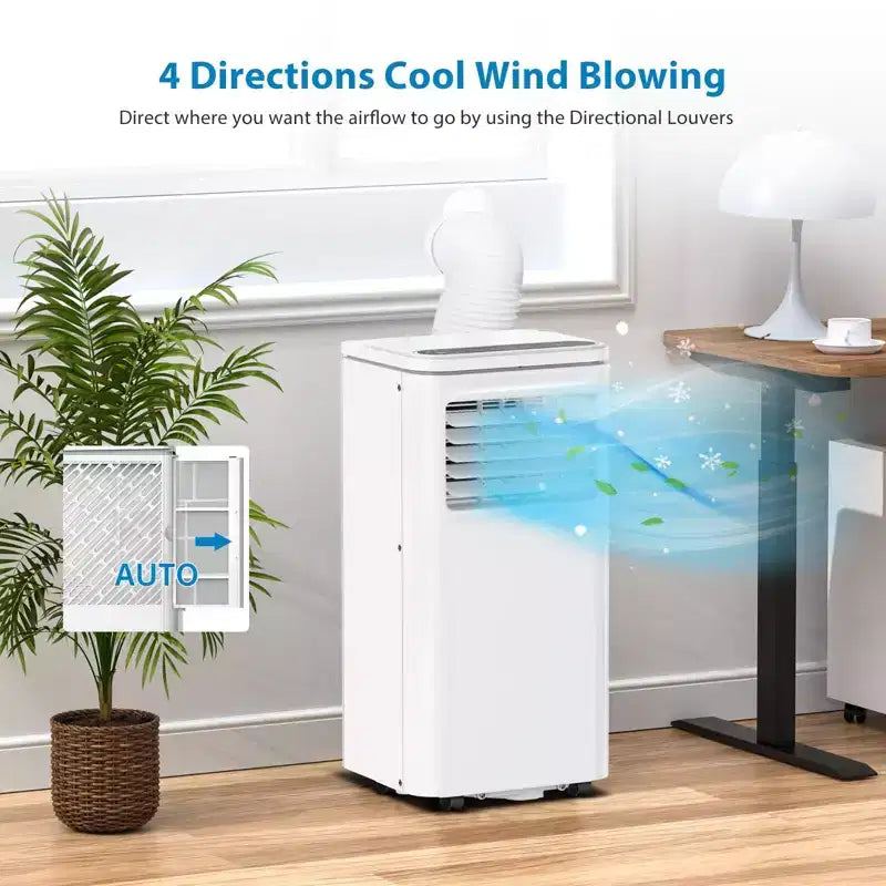 Condizionatore portatile da 10000 BTU, climatizzatore domestico con telecomando per ambienti fino a 42 mq, funzioni 3-in-1/timer 24 ore/ruote piroettanti