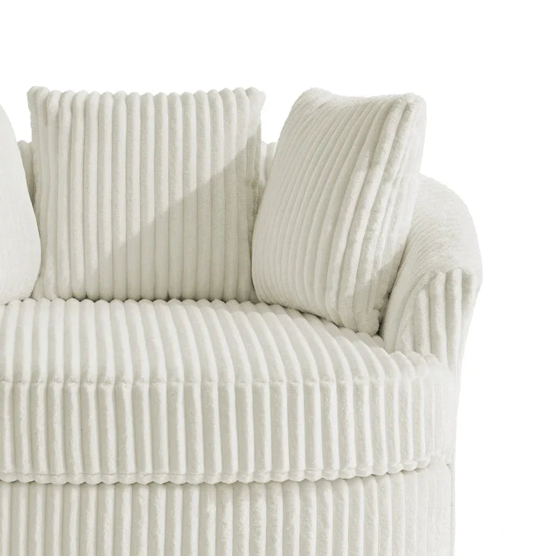 Set di 2 Poltrone Girevoli a Barilotto Oversize da 43" in Velluto a Coste Felpato con Cuscini