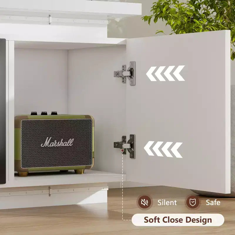 Mobile TV Skyzoo con camino elettrico per TV fino a 80" con luci a LED e 4 prese CA, console TV per soggiorno