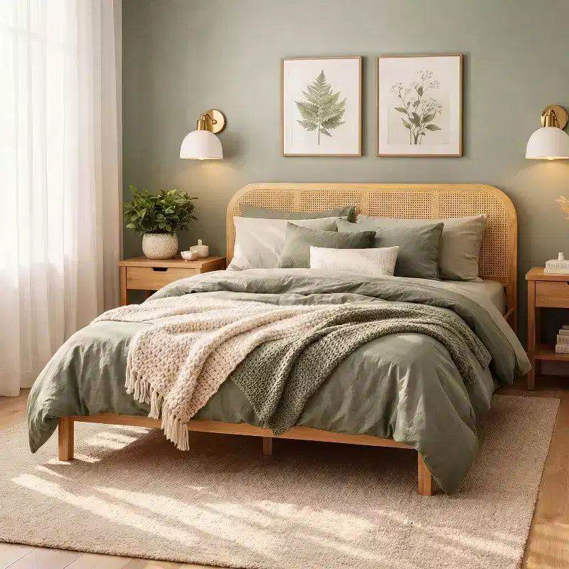 Christopher Knight Home Callahan Letto a piattaforma moderno boho in legno con testiera in rattan