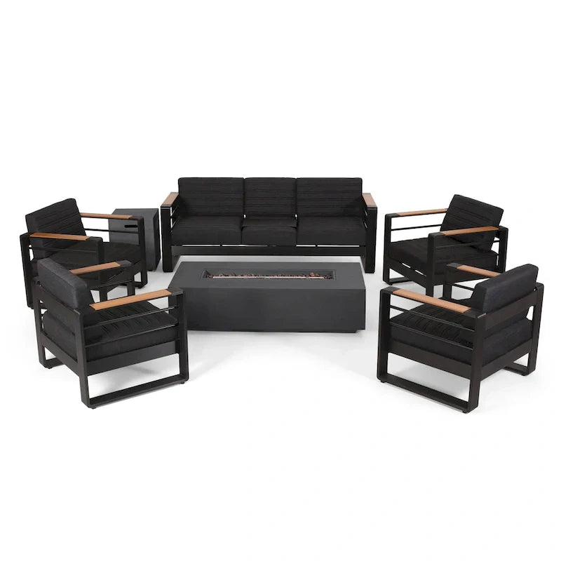 Set da conversazione per 7 persone con focolare Giovanna Outdoor in alluminio di Christopher Knight Home