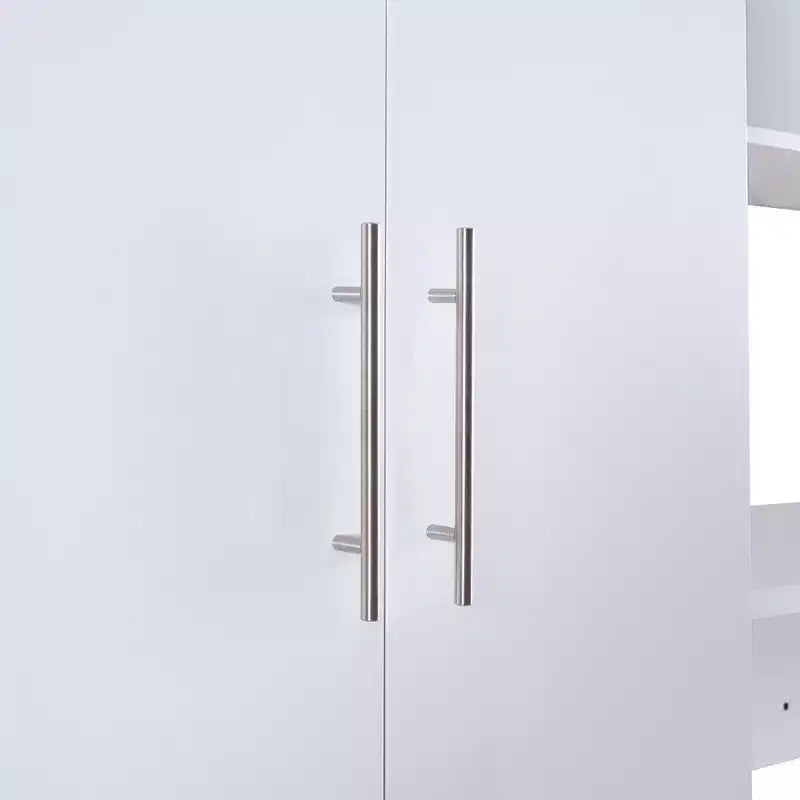 Letto a scomparsa matrimoniale, Struttura letto a parete in legno con armadio integrato, cassetti e ripiani aperti, bianco - ModernLuxe