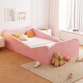Lettino per bambini JOYMOR, Letto a pavimento con sponda di sicurezza, Lettino Montessori per bambini con orecchie di animali, Rosa