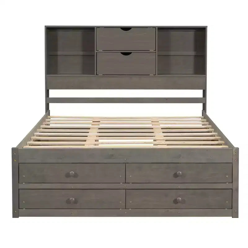 Letto a piattaforma Queen Size con ripiano portaoggetti e 8 cassetti, facile da montare