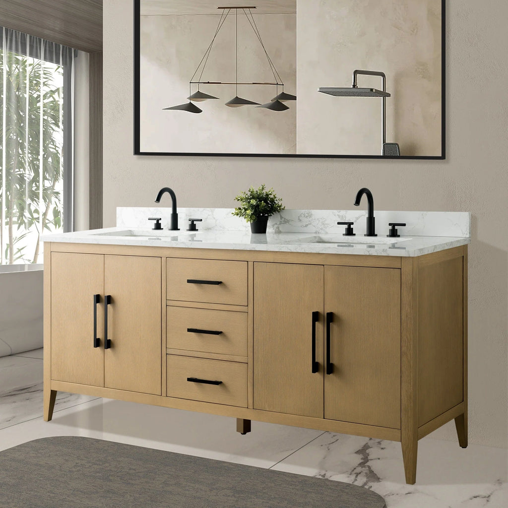Mobile lavabo doppio Vanity Art 72 per bagno con piano in marmo composito