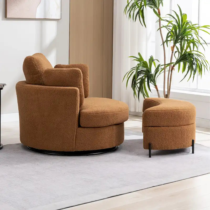 Poltrona girevole imbottita 42.3W con 4 cuscini e pouf contenitore a mezzaluna