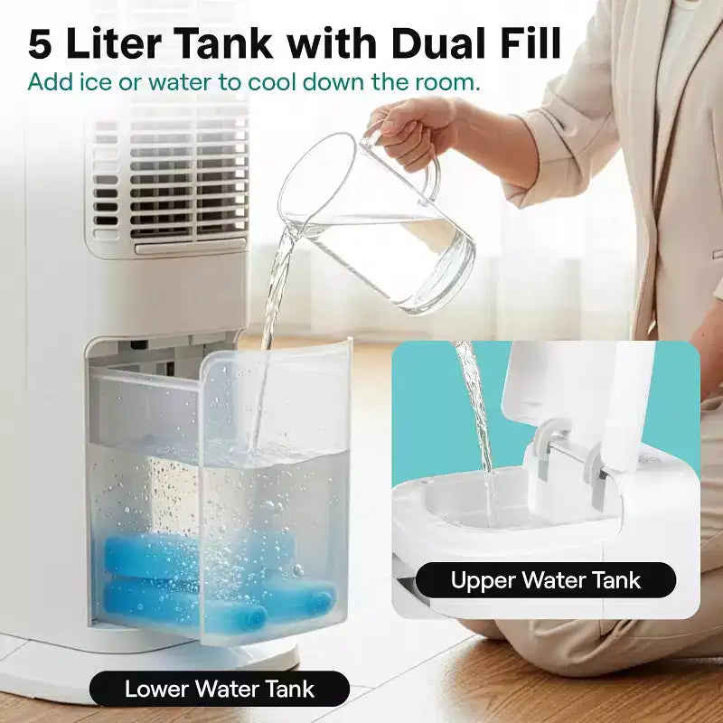 SereneLife Raffrescatore Evaporativo Portatile con Serbatoio d'Acqua Rimovibile da 5L - Bianco
