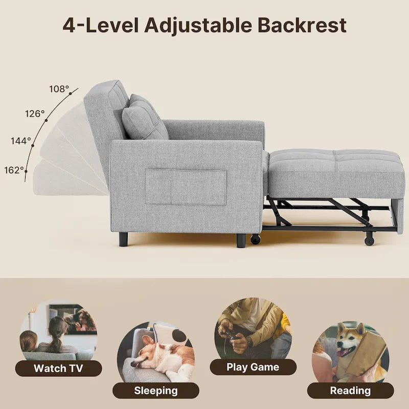 Poltrona Letto Trasformabile 3-in-1, Divano da Salotto Pieghevole Regolabile Imbottito