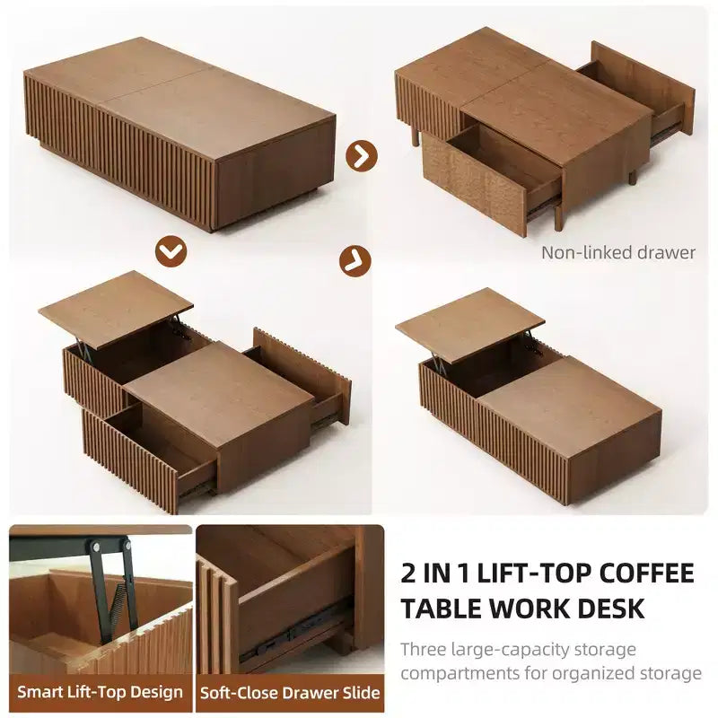 51.1 Tavolino da caffè Mid-Century Modern con piano sollevabile, tavolino rettangolare in noce per soggiorno