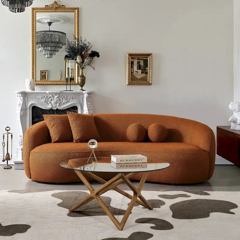 Divano curvo Blaine in tessuto Bouclé di lusso, stile giapponese moderno