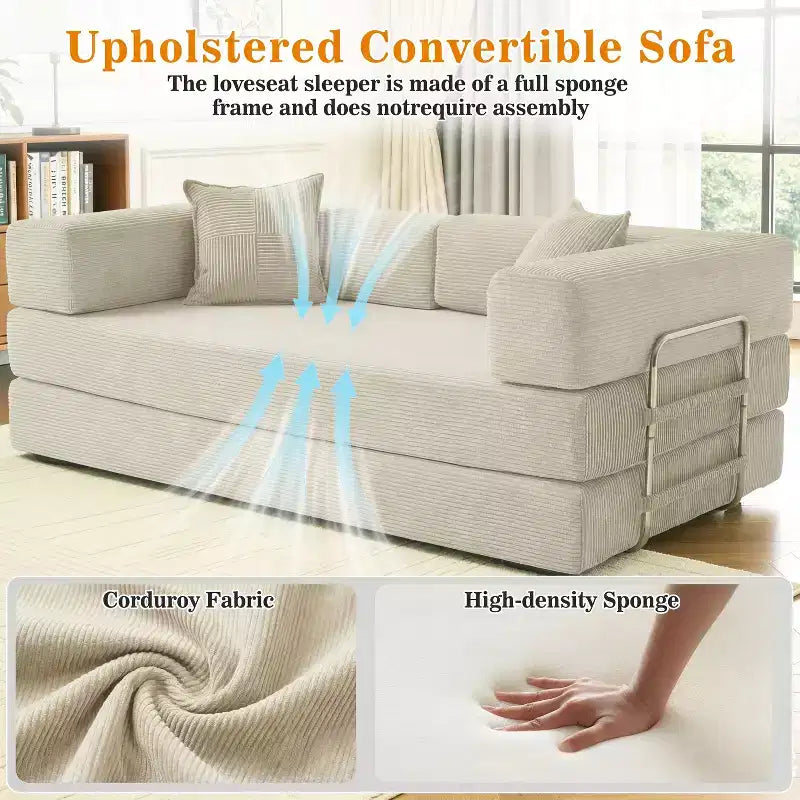 Dyonery 78Divano Letto Pieghevole Convertibile in Corduroy King Size Divano Letto a Pavimento Combinazione 4-in-1 Divano Modulare Componibile Divano Comodo Pieghevole.