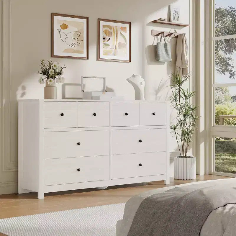 Cassettiera Moderna a 8 Cassetti per Camera da Letto, Ampio Comò in Legno con Contenitore Profondo, Mobile Organizzatore Autoportante per Soggiorno