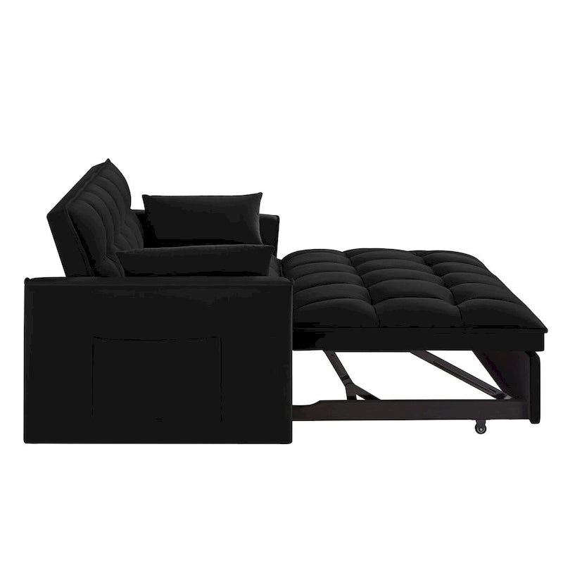 Divano letto a due posti 4 in 1 con braccioli e tasche portaoggetti, divano letto estraibile multifunzionale trapuntato con schienale regolabile