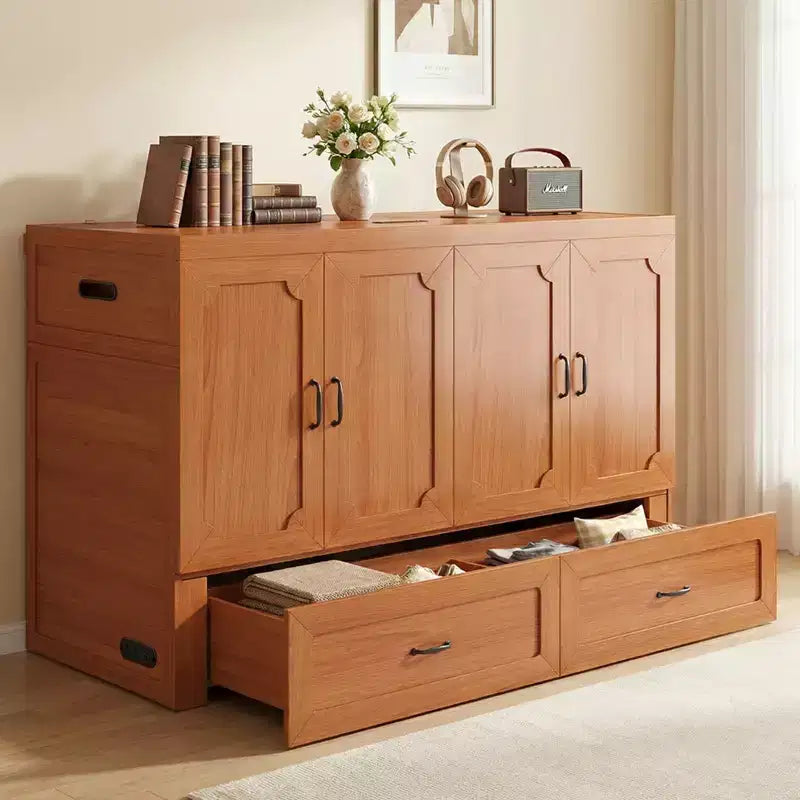 Mjkone Letto a Scomparsa Convertibile Matrimoniale Queen Size con Ricarica USB, Cassetti Contenitori, Materasso Escluso
