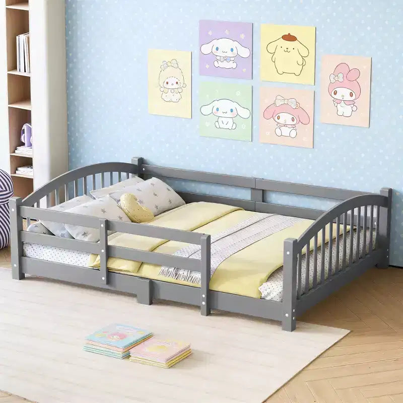 Luxystar Letto Montessori Matrimoniale a Profilo Basso con Sponde di Sicurezza e Testiera
