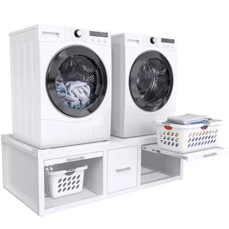 GDLF Piedistalli per Lavatrice e Asciugatrice, Supporto Universale per Lavatrice e Asciugatrice con Ripiano Estraibile, Bianco