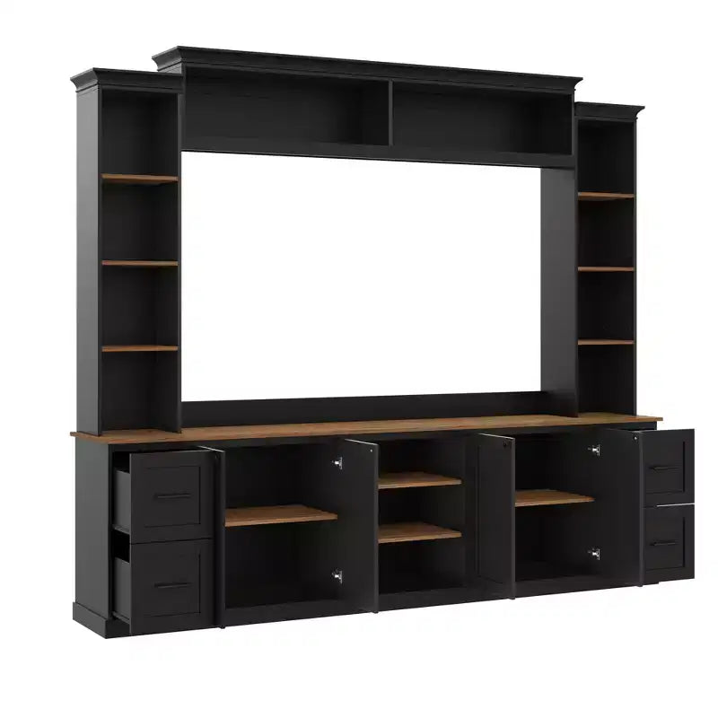 ModernLuxe Mobile TV da Parete 4 in 1 per Stile Rustico, Adatto a TV Fino a 70 Pollici, Consolle Multimediale con Ripiani Regolabili e Cassetti