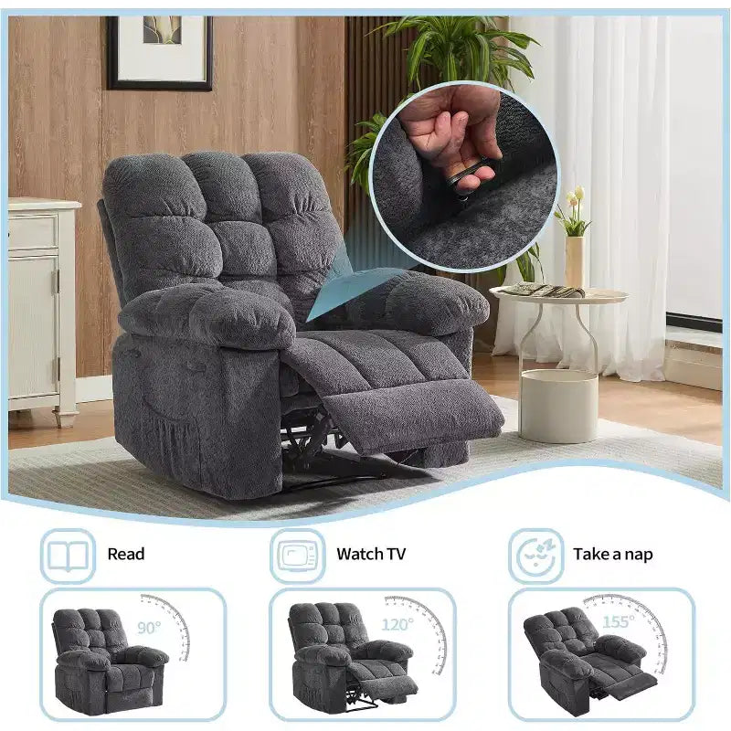 Poltrona reclinabile manuale, poltrona reclinabile ergonomica in tessuto traspirante con tasche laterali, divano singolo, adatta per soggiorno e camera da letto