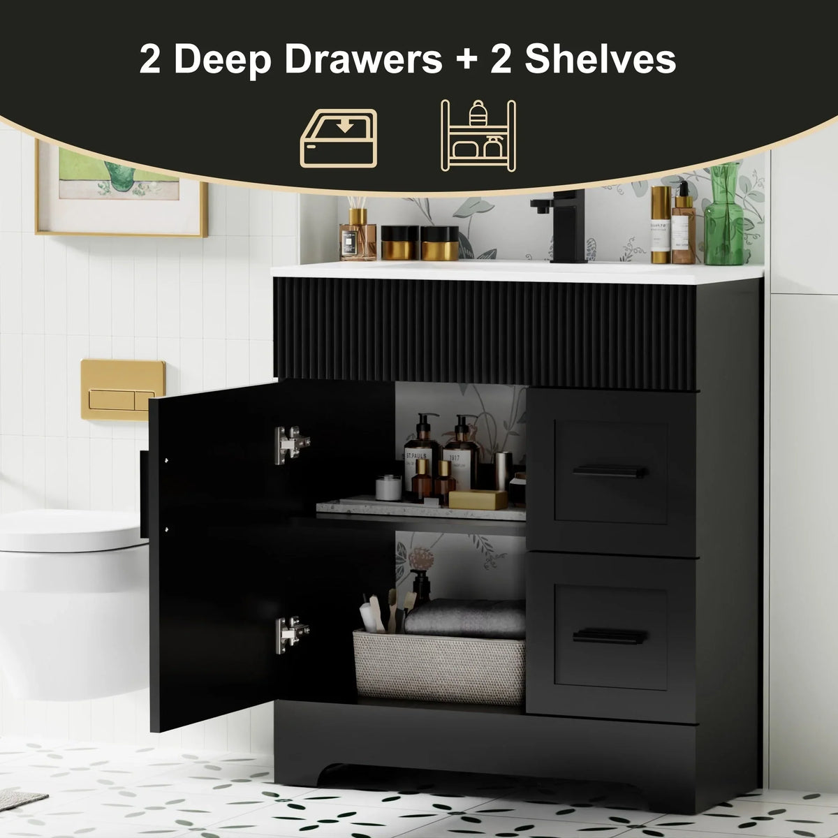 Mobile bagno 30/36/48 Wavy Line con lavabo e rubinetto