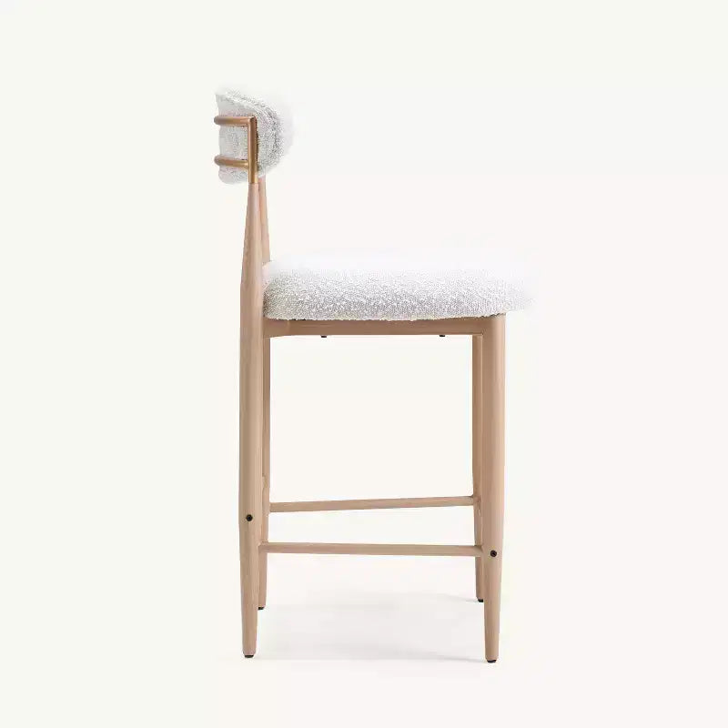 Sgabelli da Bar Senza Braccioli in Bouclé, Set da 4, con Gambe in Metallo Effetto Legno per Cucina, Soggiorno, Ristorante, Caffè - Morden Fort