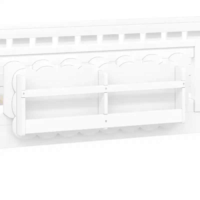 Struttura letto a piattaforma per bambini di dimensioni Twin e Full con sponda di protezione, librerie integrate e ripiani portaoggetti