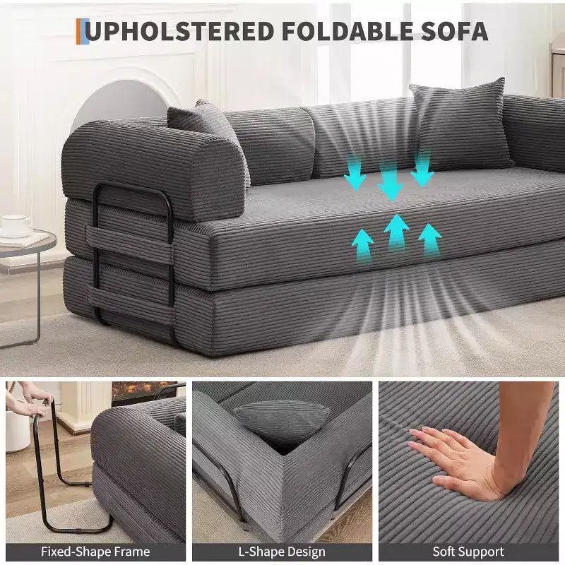 Divano letto convertibile 2 in 1, comodo divano letto pieghevole in velluto a coste con seduta profonda e ampi braccioli, divano senza struttura, per soggiorno, appartamenti