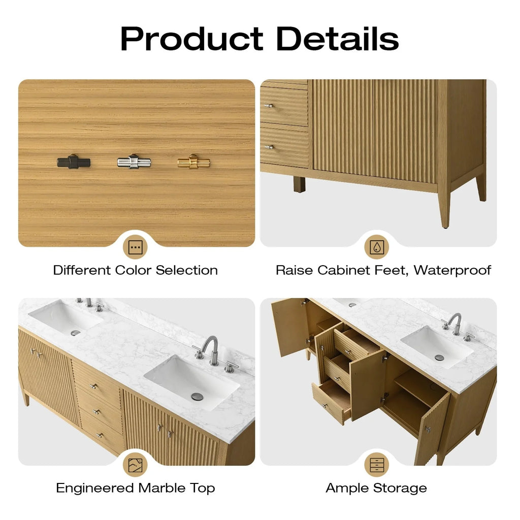 Mobile lavabo doppio Vanity Art 72 per bagno con piano in marmo composito