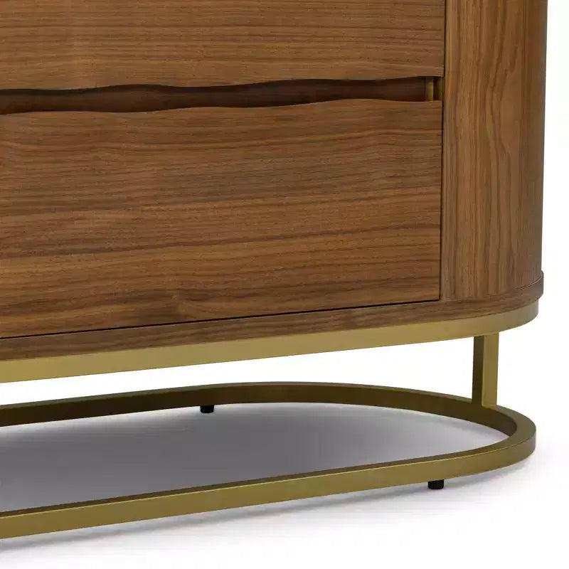 Comò moderno a 6 cassetti con design a bordo vivo, base in metallo e costruzione durevole in legno misto