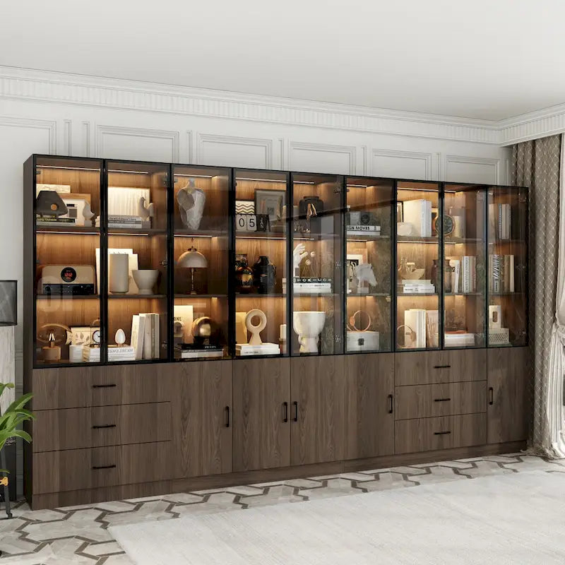 Vetrinetta illuminata personalizzabile in alluminio e vetro per buffet/libreria