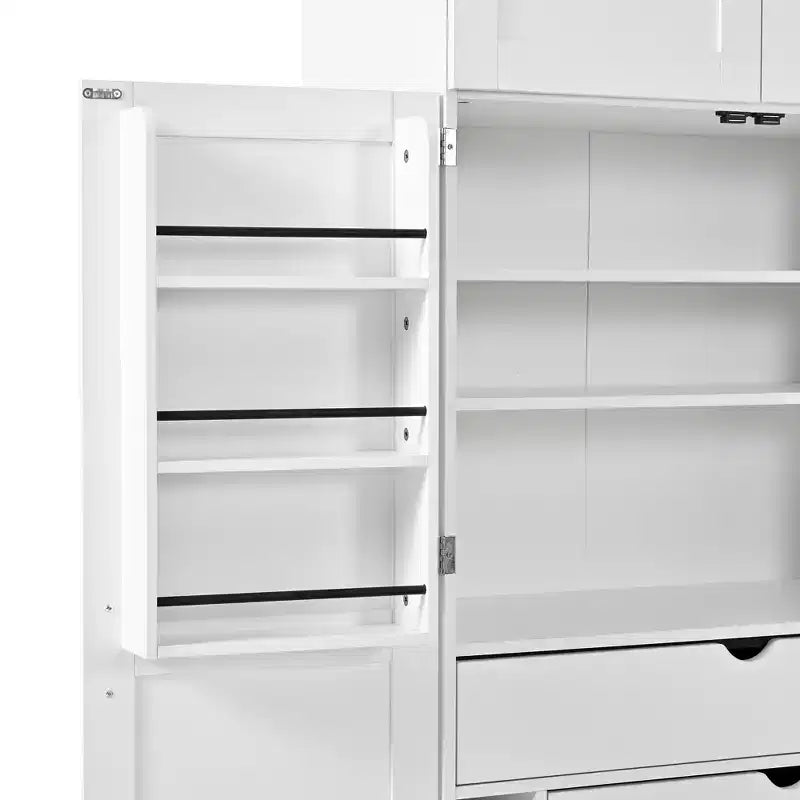Dispensa da cucina indipendente 77H, armadio contenitore in stile rustico con ripiani regolabili, ripiani sulla porta, cassetti e portabottiglie - ModernLuxe
