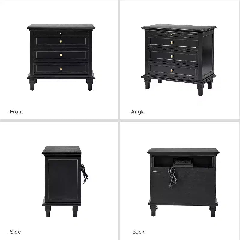Giorgio 3 - Comodino con 3 cassetti e prese integrate, set da 2|HULALA HOME