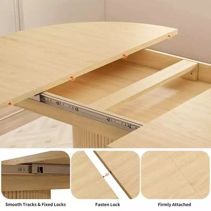 Dyonery 63 Tavolo da cucina e sala da pranzo rotondo allungabile con ripiano portaoggetti a 2 livelli, con base a piedistallo, mobili da pranzo in legno ovale, noce