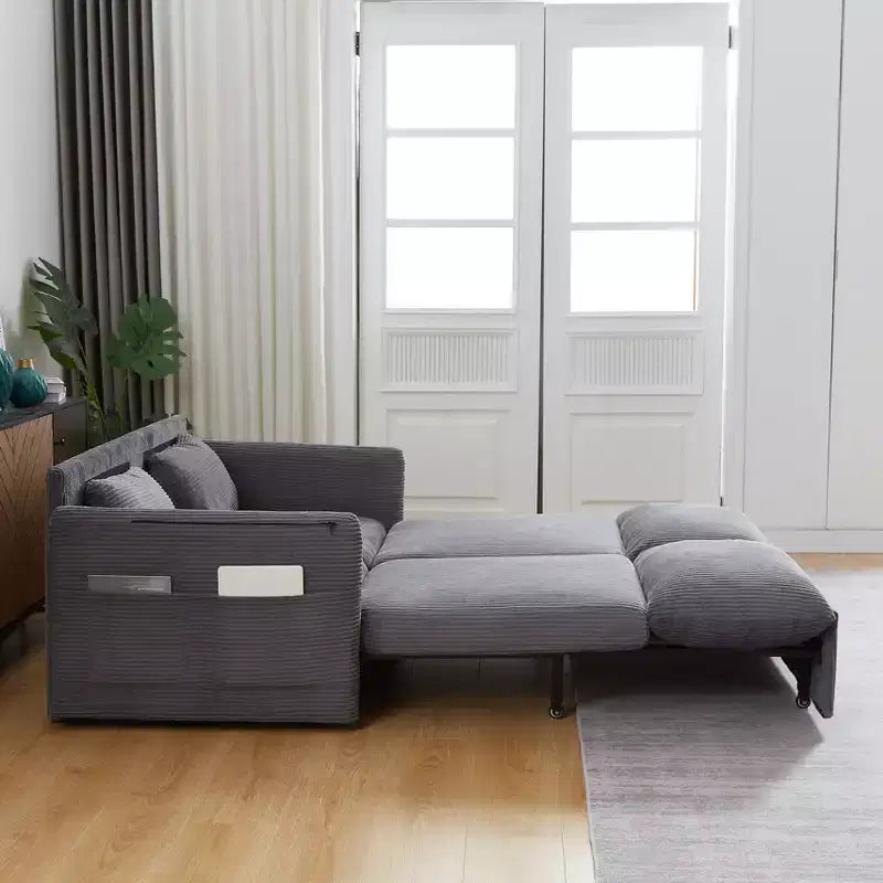 Divano Letto Convertibile in Velluto a Coste 3-in-1 con Letto Estraibile 64.5